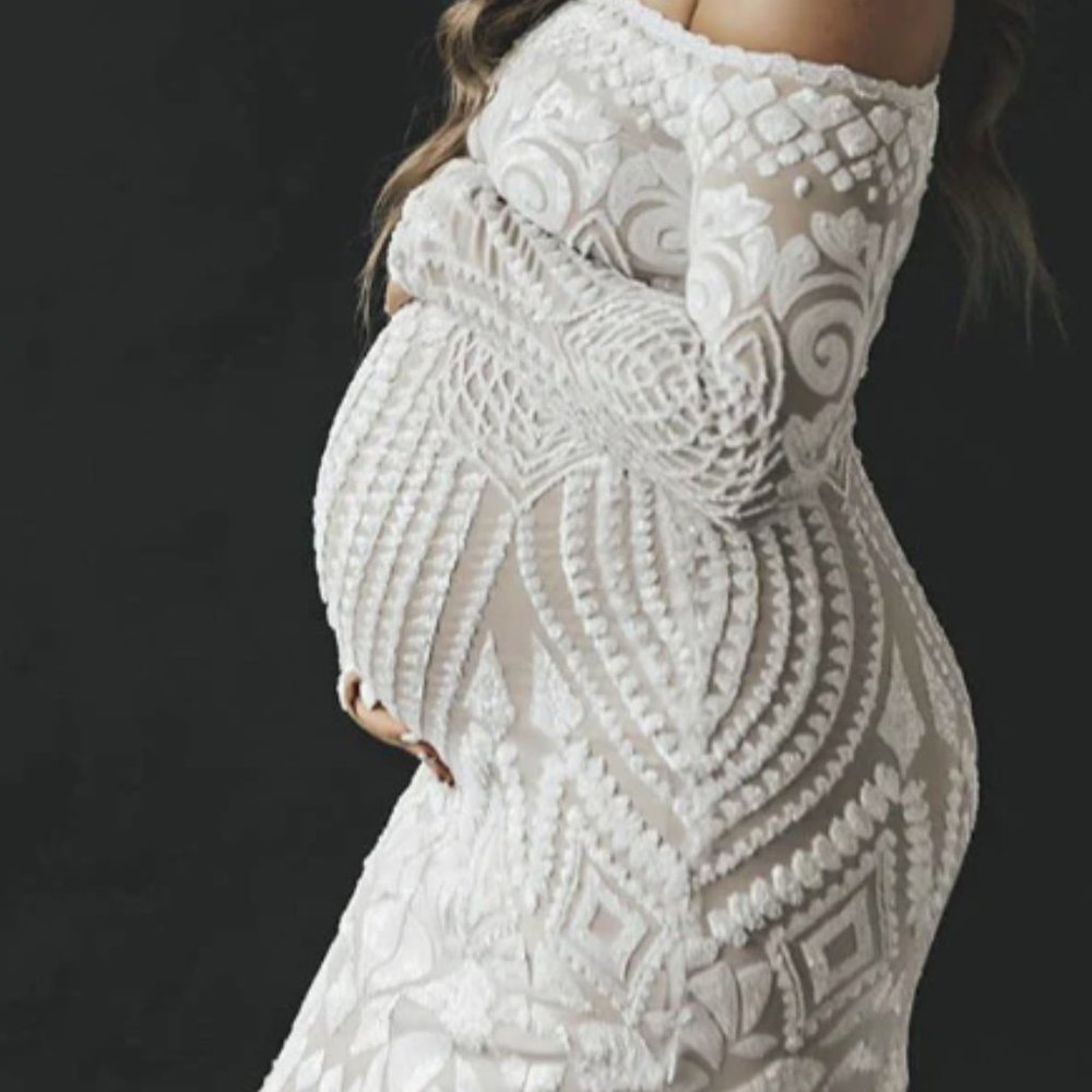 chinese dress ladies Peach Lace Baby Shower, Evening, Formal Maternity Dress Medium / Peach main image 0